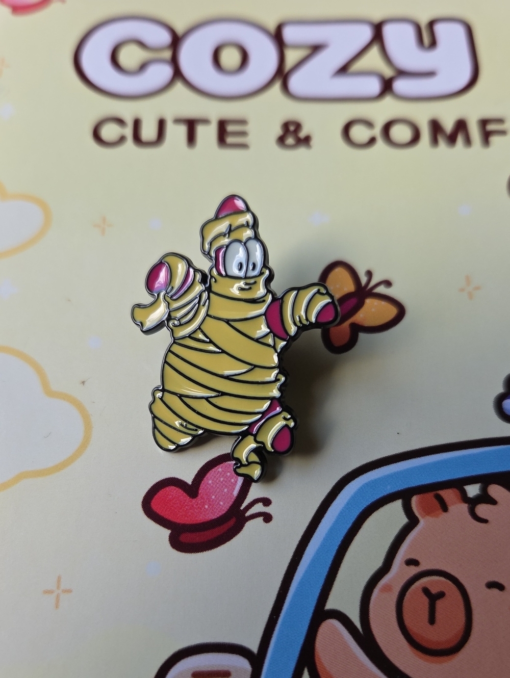 Yellow Wrapped Mummy Enamel Pin - Cute Cartoon Design